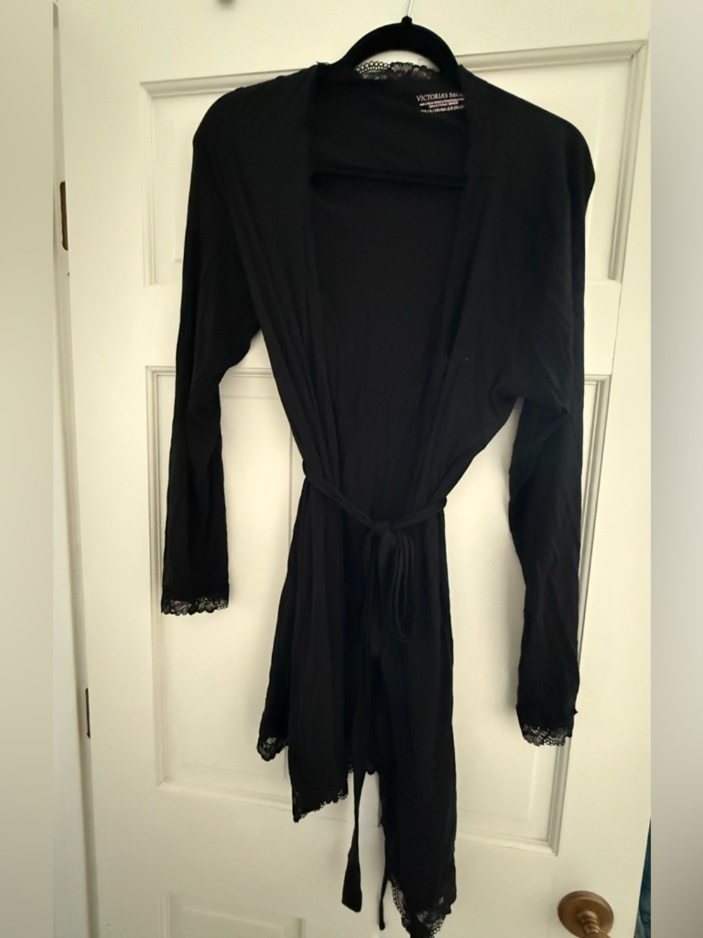 Victoria's Secret Black Lace-Trim Lightweight Robe